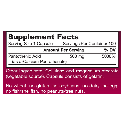 Pantothenic Acid 500mg (100 Capsules)