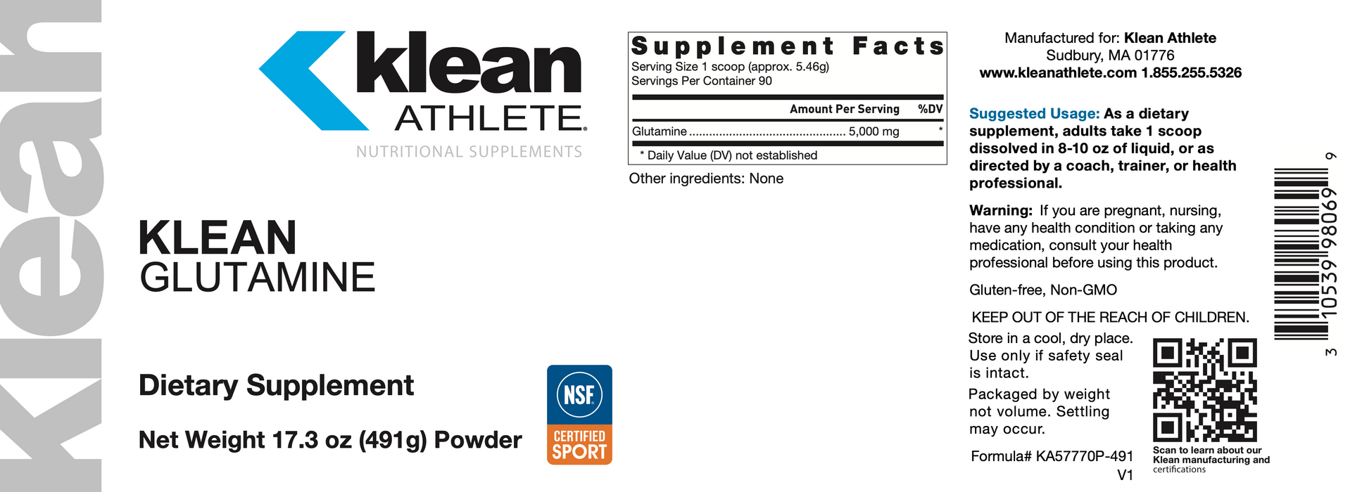 Klean Glutamine (491 Grams Powder)