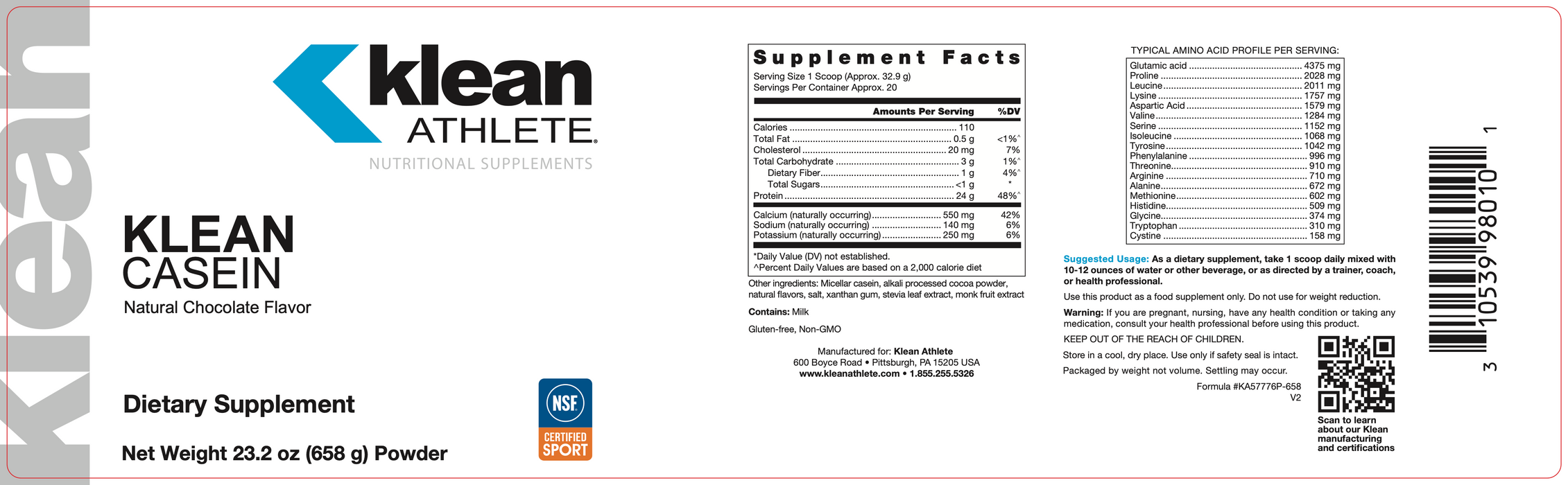 Klean Casein Protein (20 Servings)-Vitamins & Supplements-Klean Athlete-Natural Vanilla Custard-Pine Street Clinic