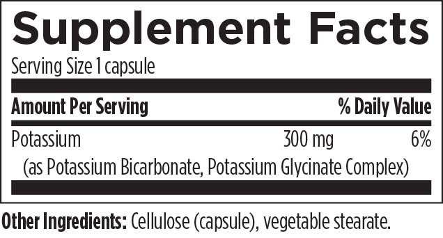 K+2 Potassium (120 Capsules) Supplement Facts