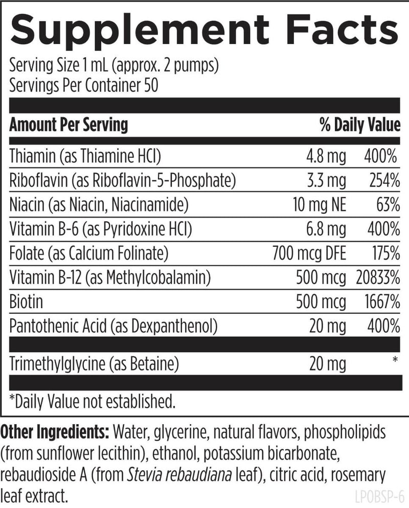 Liposomal B Supreme (50mL) Supplement Facts