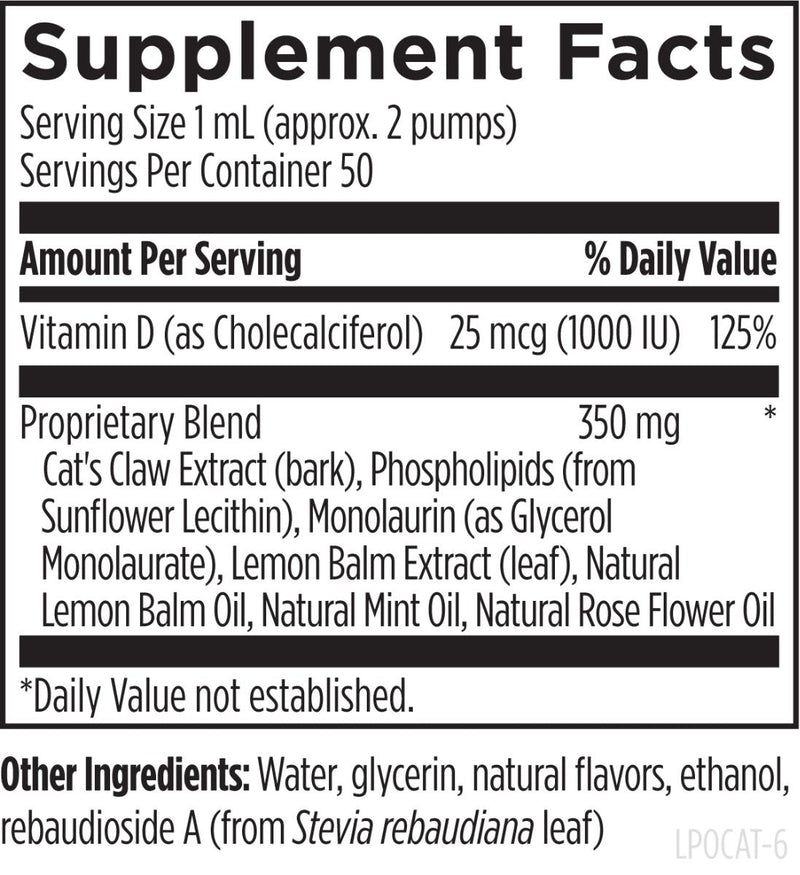 Liposomal Cat's Claw Synergy (50mL) Supplement Facts