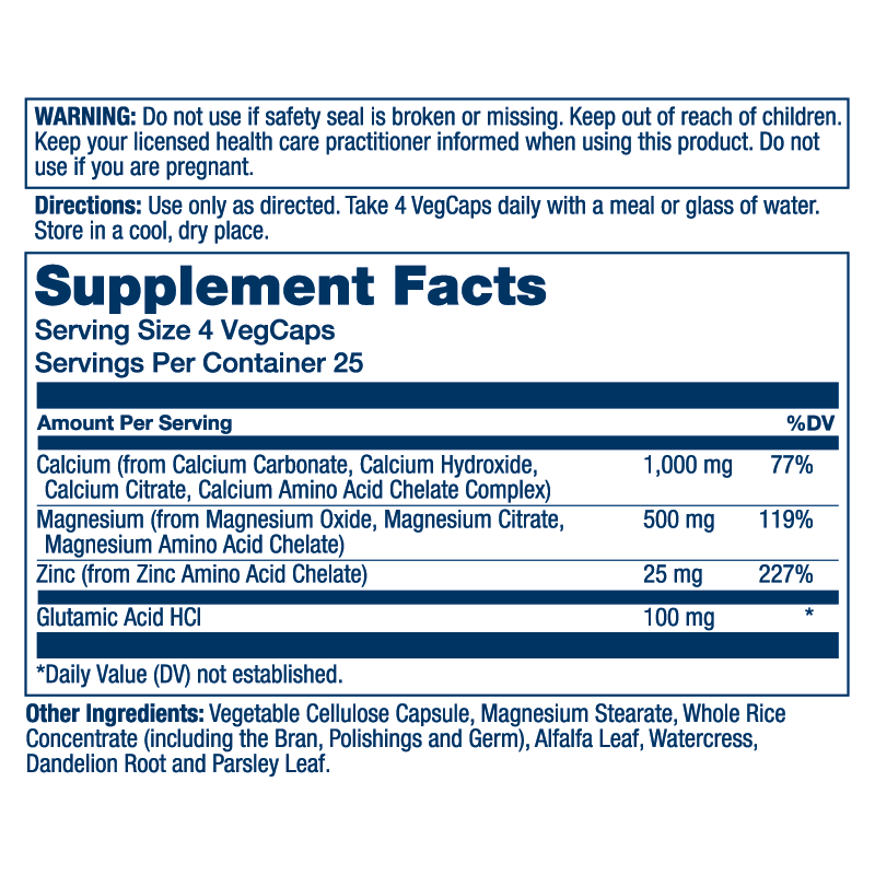 Calcium, Magnesium, Zinc (100 Capsules)