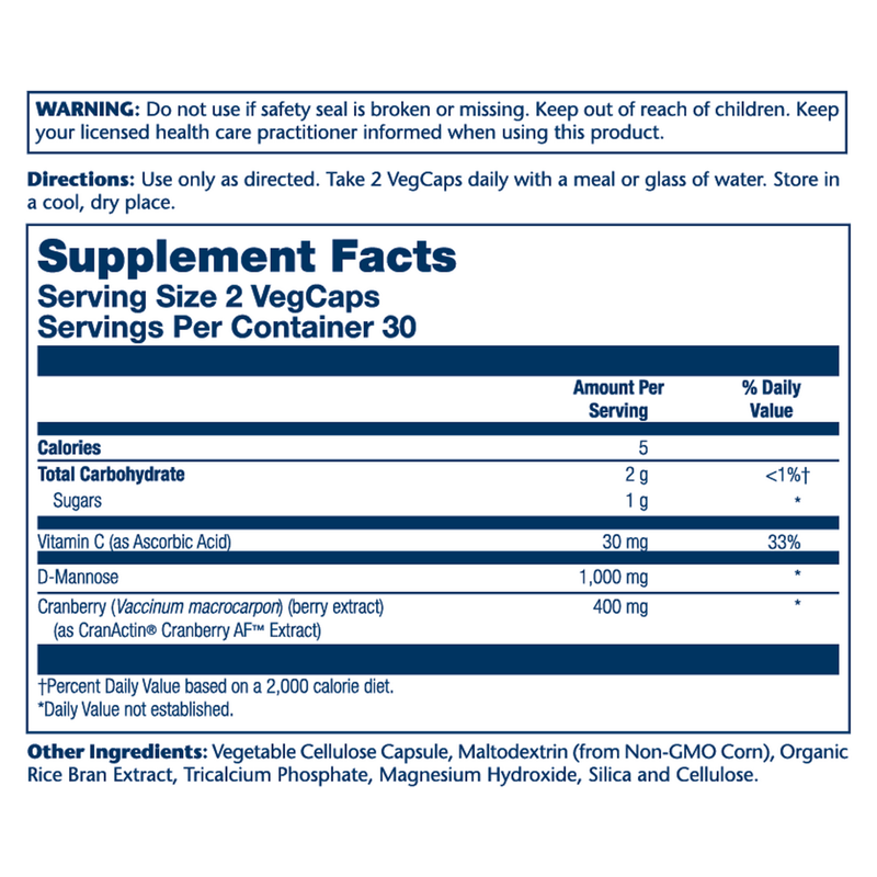 D-Mannose with CranActin Cranberry Extract 1000mg (60 Capsules)