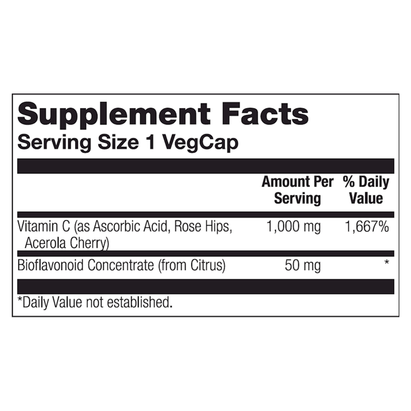 Vitamin C with Rose Hips, Acerola & Bioflavonoids 1000mg (100 Capsules)