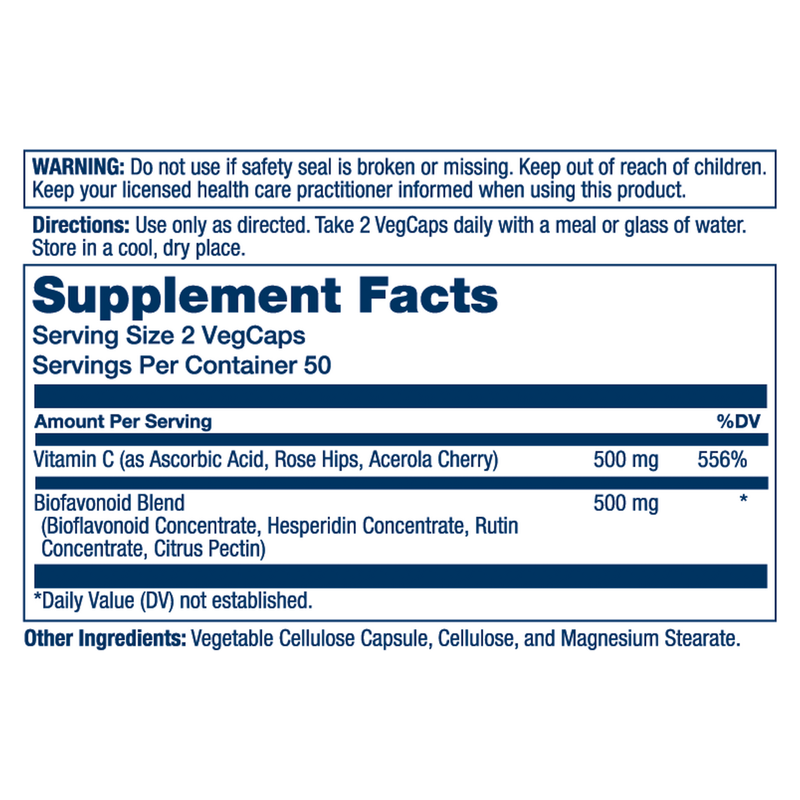 Vitamin C & Bioflavonoids 1:1 500mg (100 Capsules)