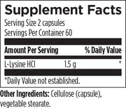 L-Lysine (120 Capsules) Supplement Facts
