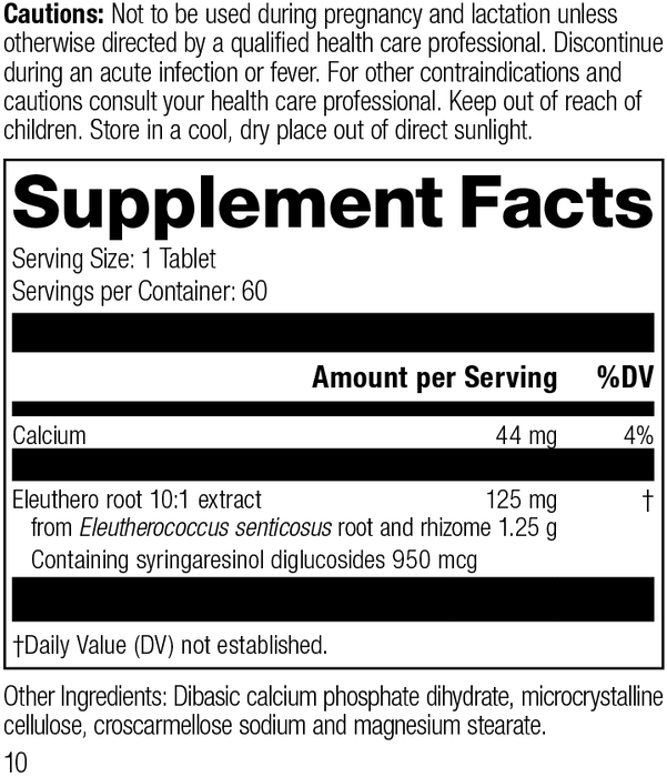 Eleuthero, 60 Tablets, Rev 10 Supplement Facts
