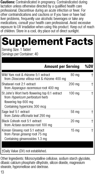 Wild Yam Complex, 40 Tablets, Rev 12 Supplement Facts