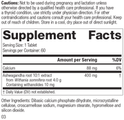 Ashwagandha Forte, Rev 01 Supplement Facts