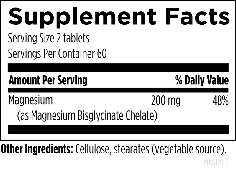 Magnesium Chelate (120 Tablets) Supplement Facts
