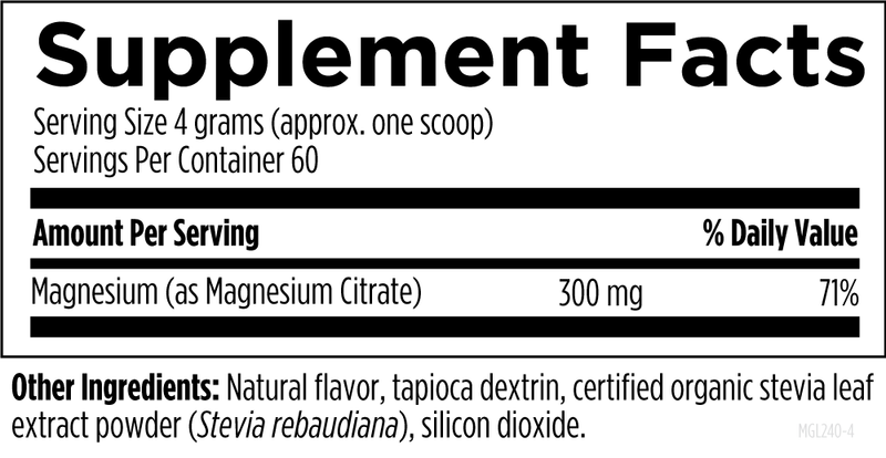 MagCitrate Powder (240g) Supplement Facts