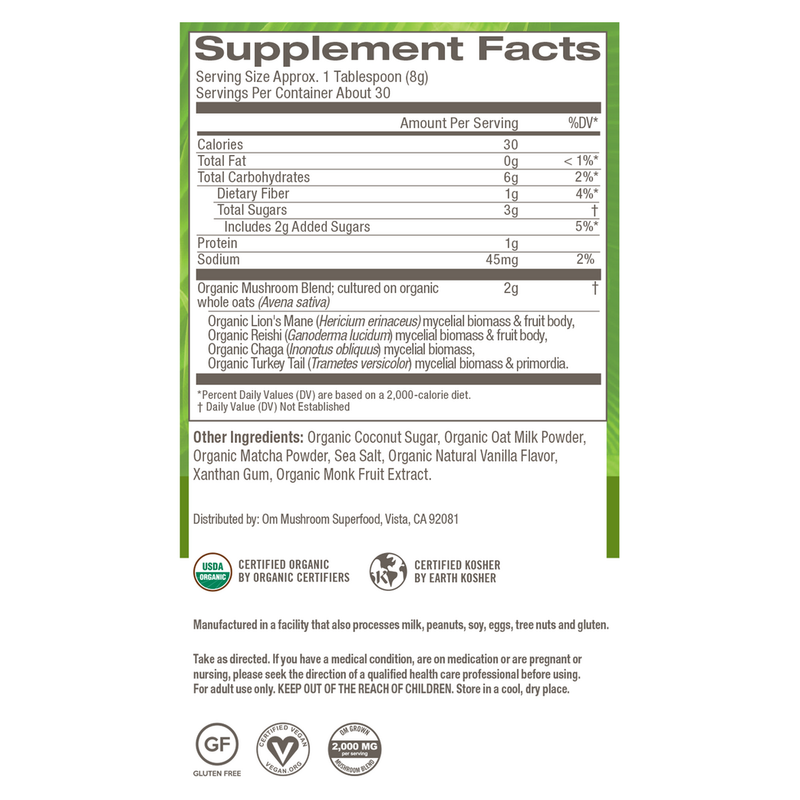 Superfood Mushroom Blend, Matcha Latte (240 g)
