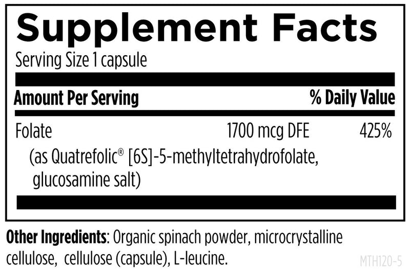L-5-MTHF 1,700 mcg DFE (1 mg) (120 Capsules) Supplement Facts