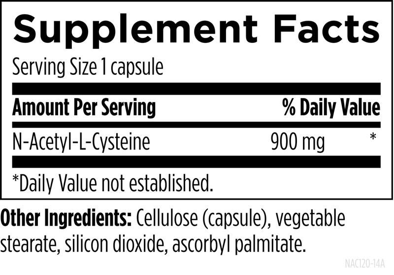 N-Acetyl-L-Cysteine (NAC) (120 Capsules) Supplement Facts