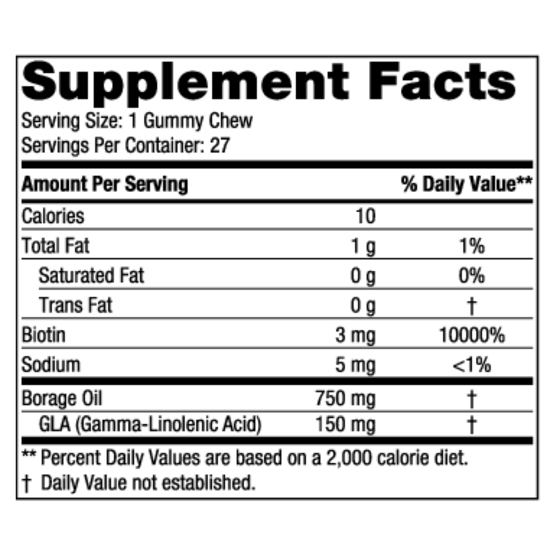 Zero Sugar Hair & Skin Gummy Chews (27 Gummies)