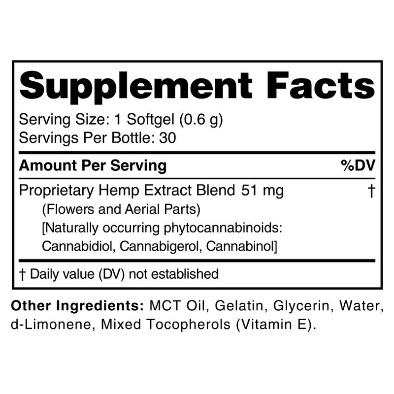 Broad Spectrum CBD Softgel Capsules - Supplement Facts (1500 mg)