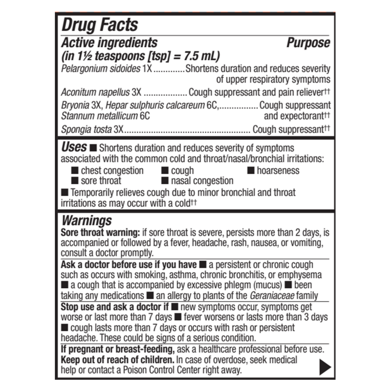 Umcka Cough Max Relief Syrup label