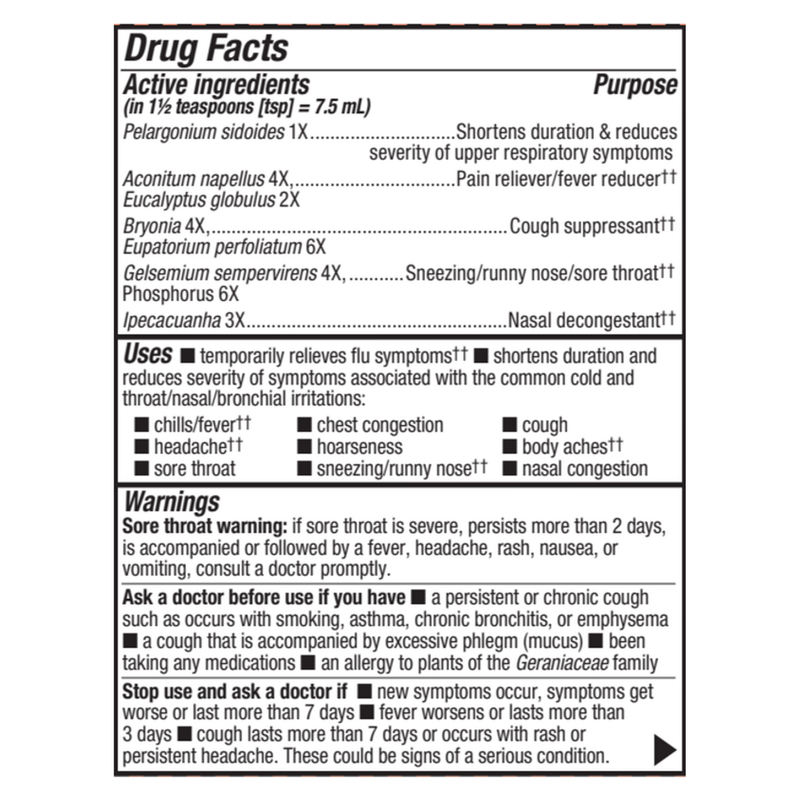 Umcka® Cold+Flu Syrup Berry label