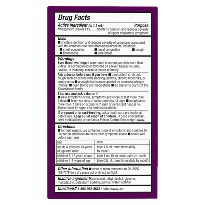 Umcka® ColdCare Original Alcohol Free Drops label