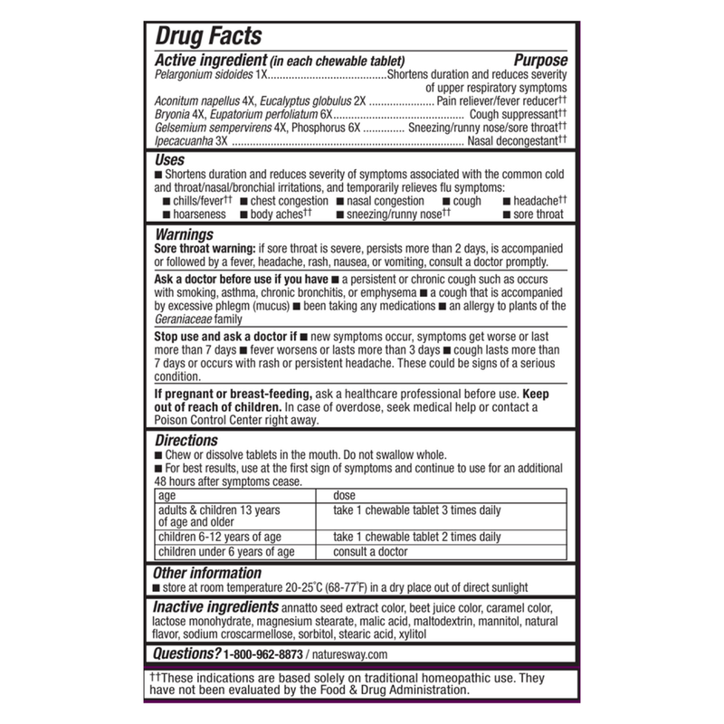 Umcka® Cold+Flu Berry Chewable label
