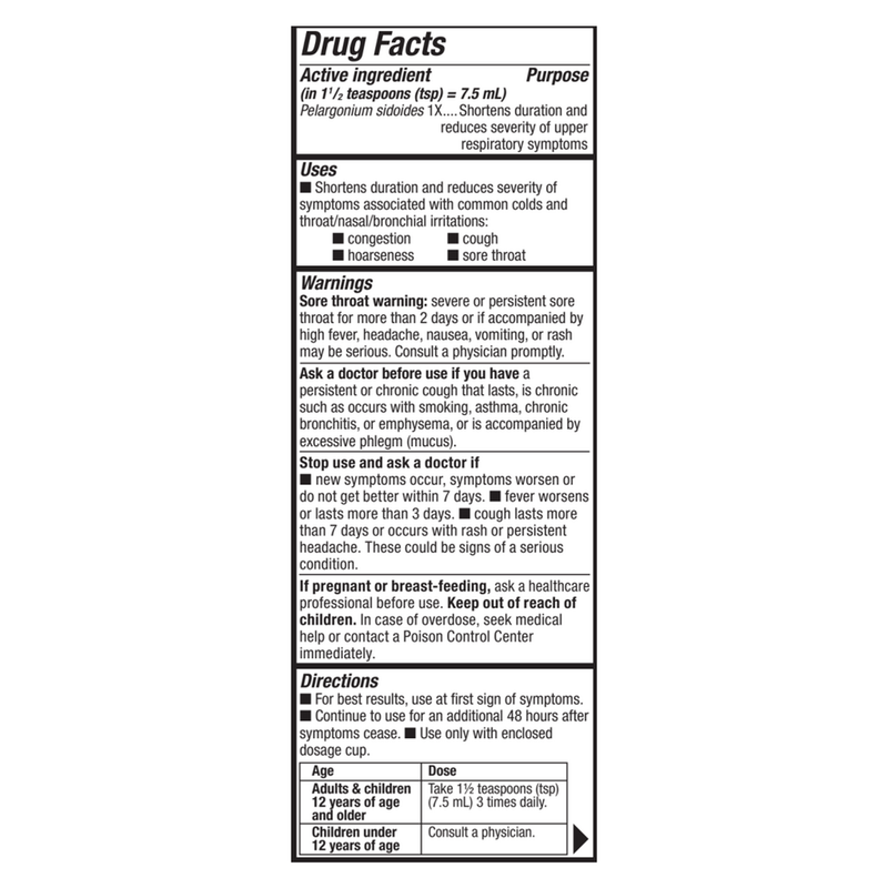 Umcka® ColdCare Menthol Syrup label