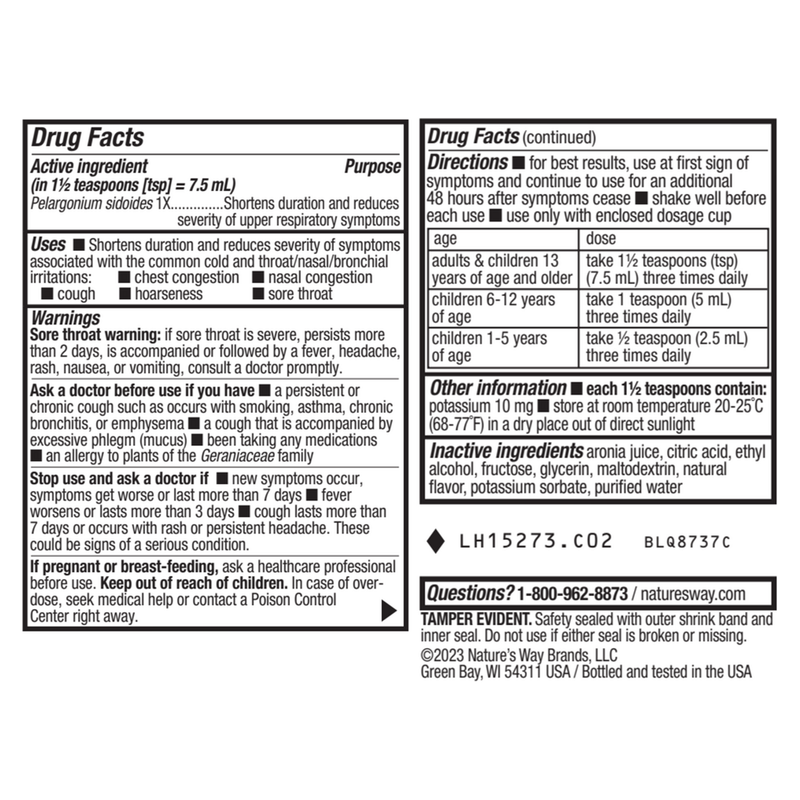 Umcka® ColdCare Alcohol Free Cherry Syrup NW-15273 label