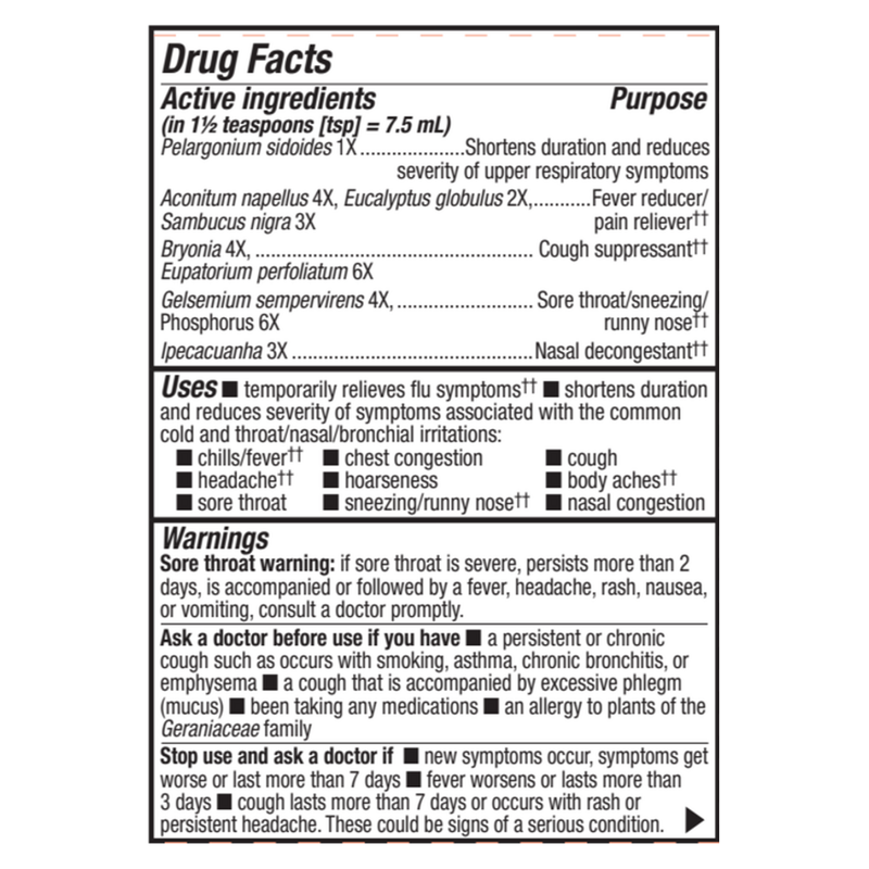 Umcka® Elderberry Cold + Flu Syrup 4oz label