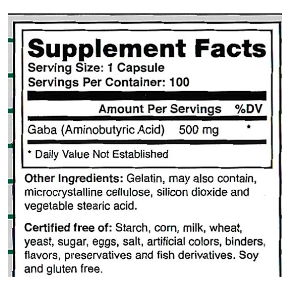 Pure Gaba 500mg (100 Capsules)
