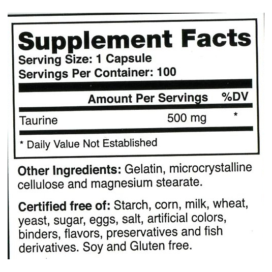Pure Taurine 500mg (100 Capsules)