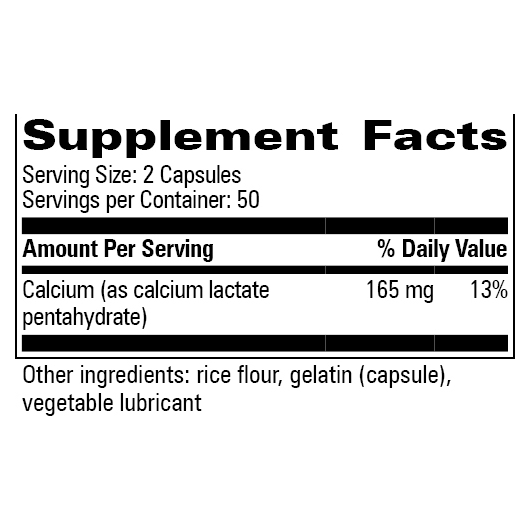 Calcium Lactate 115mg (100 Capsules)
