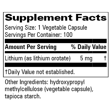 Lithium Orotate 5mg (100 Capsules)