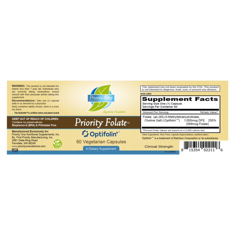 Priority Folate Optifolin+™ (60 Capsules)