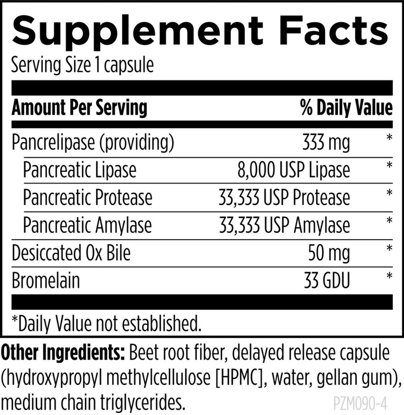 Pancreatic Enzyme Complex (90 Capsules) Supplement Facts