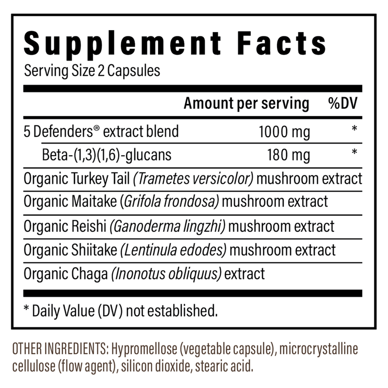 5 Defenders Organic Mushroom Blend Capsules (90 Capsules)