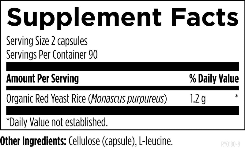 Red Yeast Rice (180 Capsules) Supplement Facts
