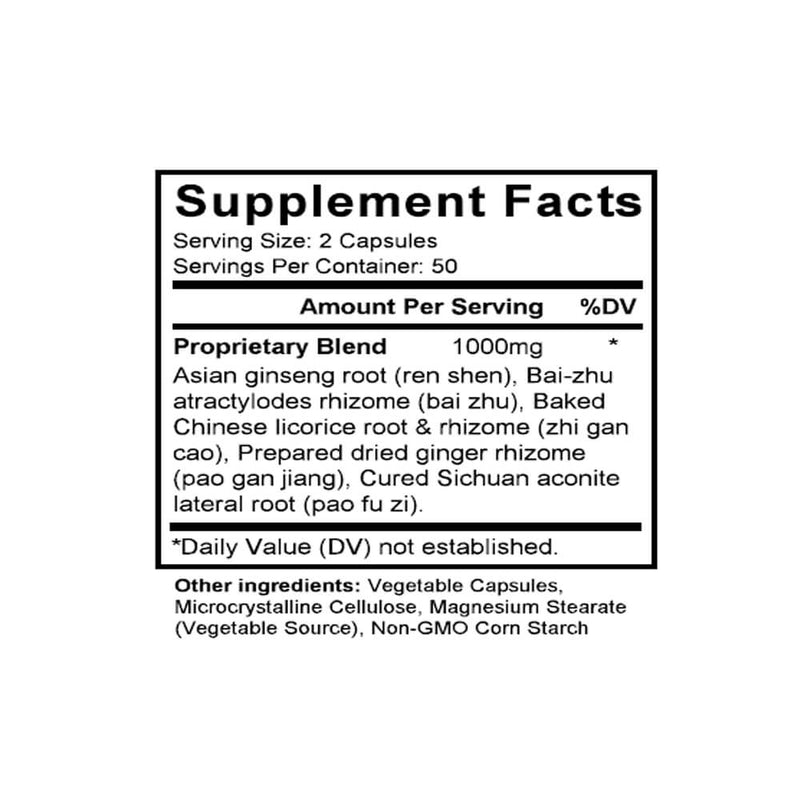 Fu Zi Li Zhong Tang (Aconite, Ginseng & Ginger Combination) (100 Capsules) - Supplement Facts