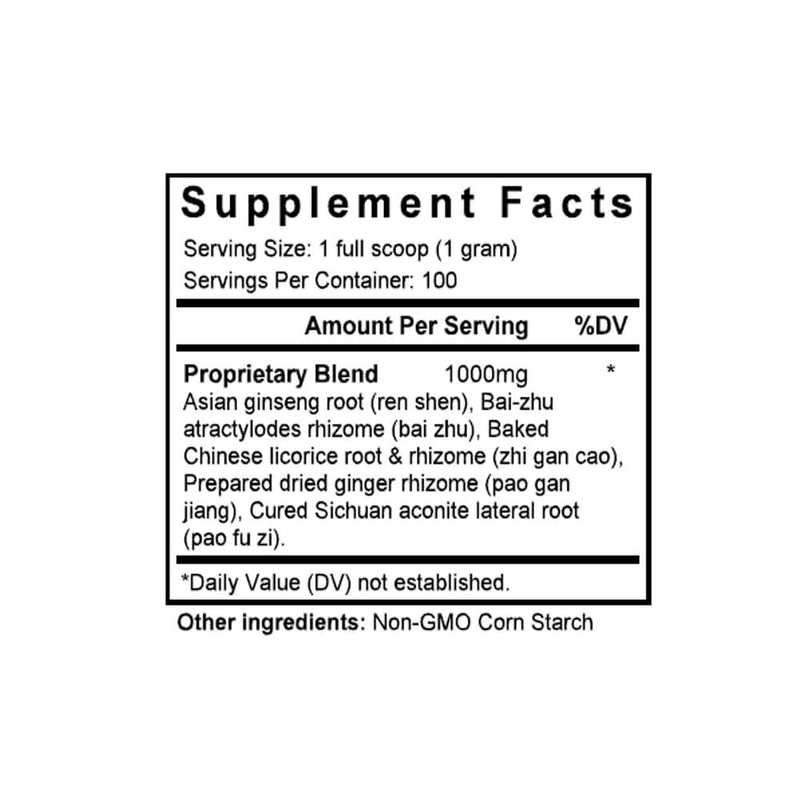 Fu Zi Li Zhong Tang (Aconite, Ginseng & Ginger Combination) (100 Grams Granules) - Supplement Facts