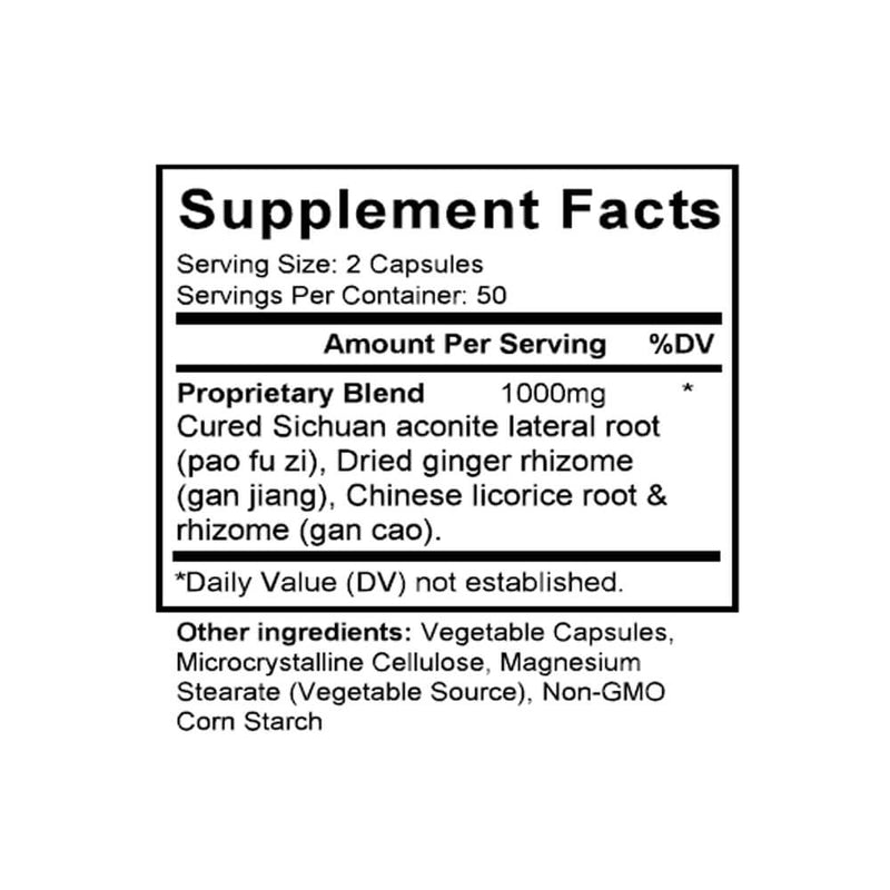 Si Ni Tang (Aconite, Ginger & Licorice Combination) (100 Capsules) - Supplement Facts