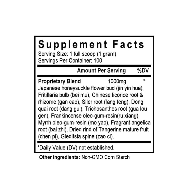 Xian Fang Huo Ming Yin (Bian Fang) (Angelica & Mastic Combination) (100 Grams Granules) - Supplement Facts