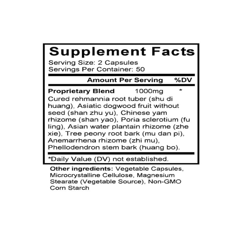 Zhi Bo Di Huang Wan (Anemarrhena, Phellodendron & Rehmannia Formula) (100 Capsules) - Supplement Facts
