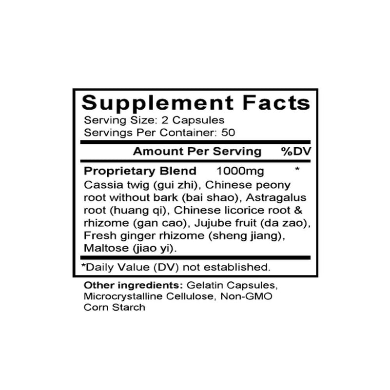 Huang Qi Jian Zhong Tang (Astragalus Combination) (100 Capsules) - Supplement Facts