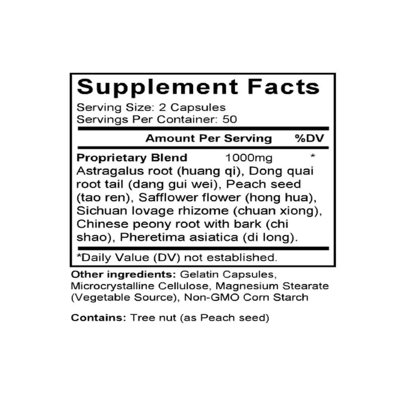 Bu Yang Huan Wu Tang (Astragalus & Peony Combination) (100 Capsules) - Supplement Facts