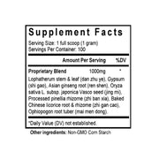 Zhu Ye Shi Gao Tang (Bamboo Leaves & Gypsum Combination) (100 Grams Granules) - Supplement Facts
