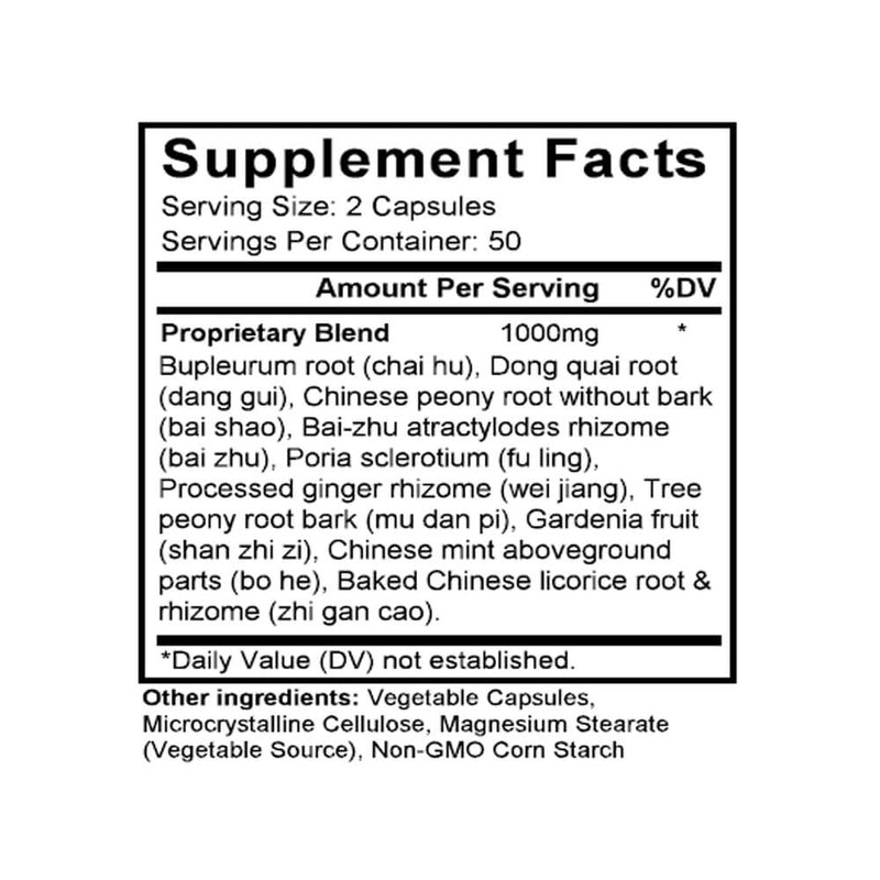 Jia Wei Xiao Yao San (Bupleurum & Peony Formula) (100 Capsules) - Supplement Facts