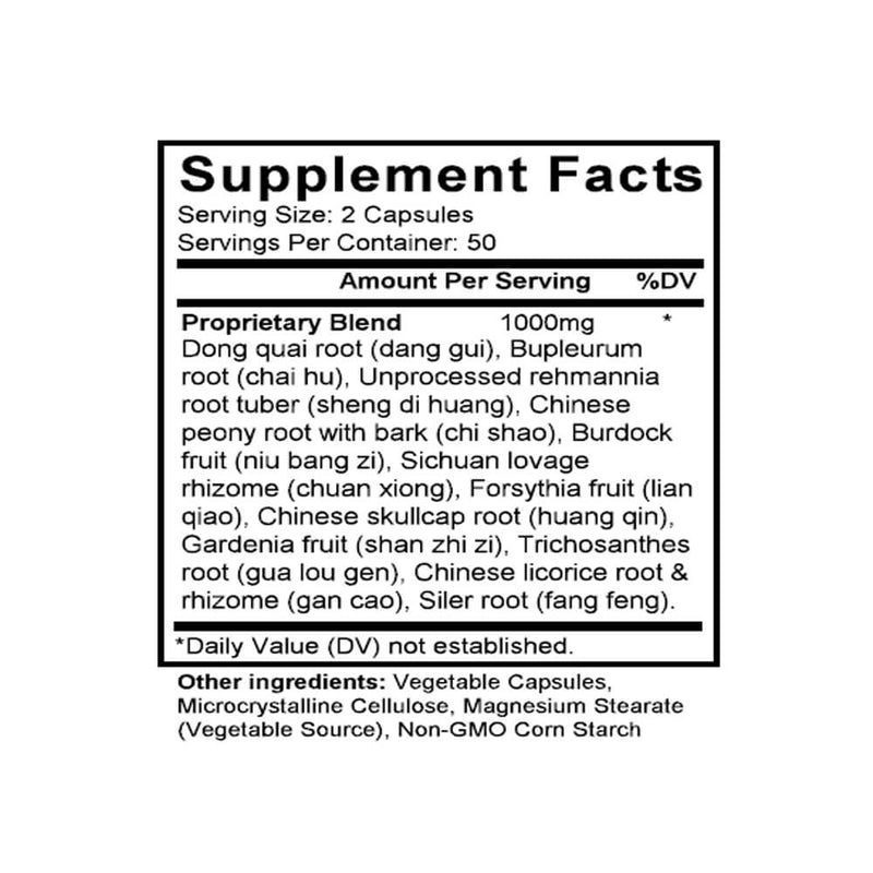 Chai Hu Qing Gan Tang (Bupleurum & Rehmannia Combination) (100 Capsules) - Supplement Facts