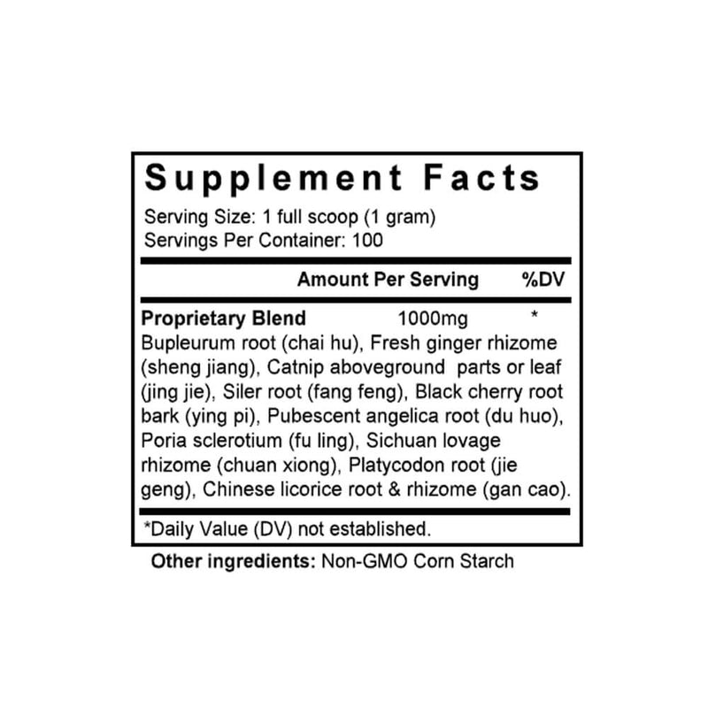 Shi Wei Bai Du San (Bupleurum & Schizonepeta Formula) (100 Grams Granules) - Supplement Facts