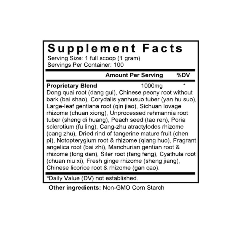 Shu Jing Huo Xue Tang (Bian Fang) (Chin-chiu & Corydalis Combination) (100 Grams Granules) - Supplement Facts