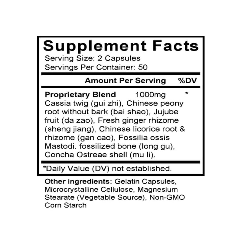 Gui Zhi Jia Long Gu Mu Li Tang (Cinnamon & Dragon Bone Combination) (100 Capsules) - Supplement Facts