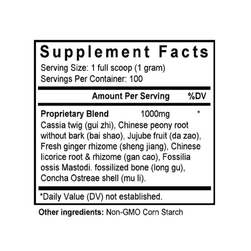 Gui Zhi Jia Long Gu Mu Li Tang (Cinnamon & Dragon Bone Combination) (100 Grams Granules) - Supplement Facts
